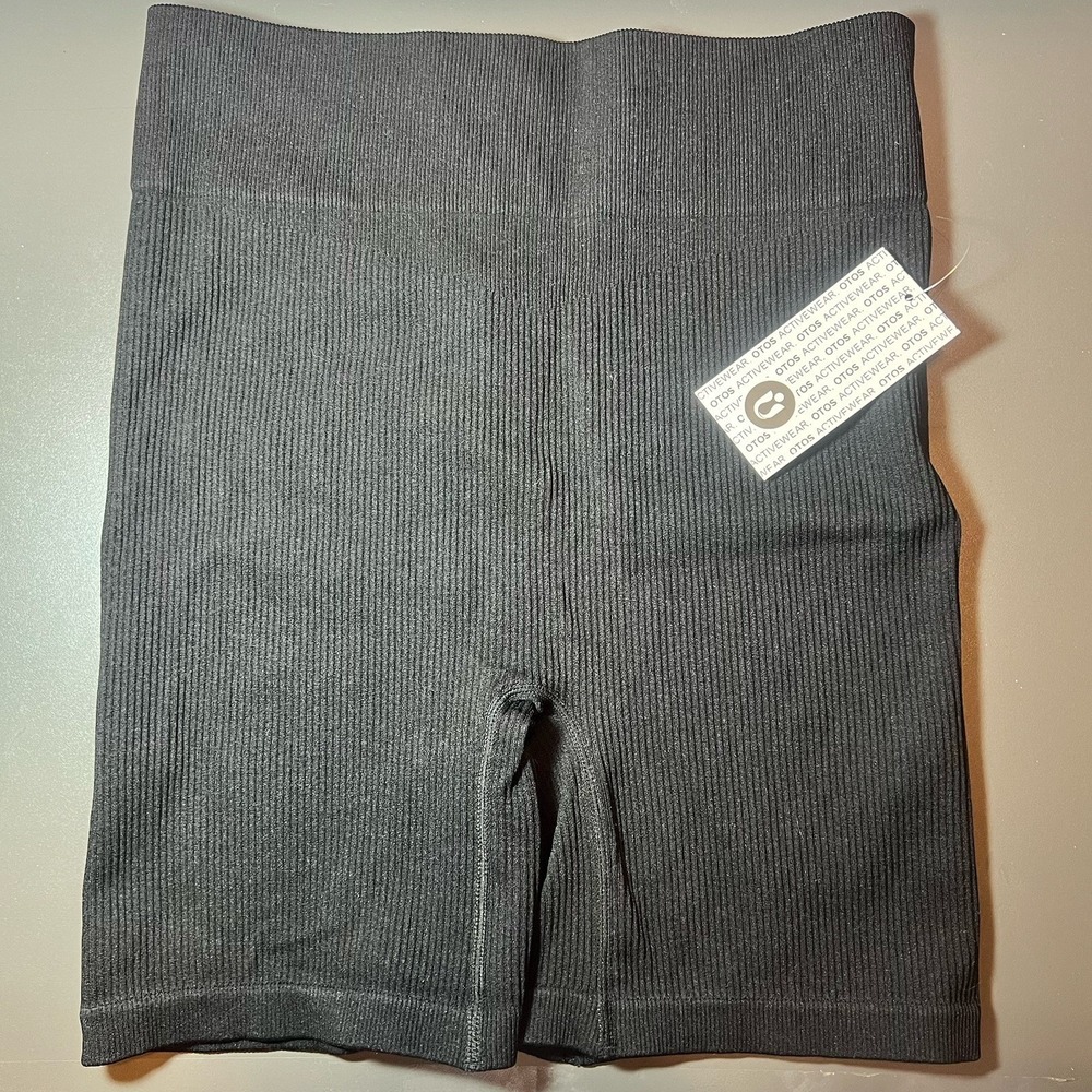 OTOS Workout Black Ribbed Biker Shorts Woman's Size XL NWT New High Waisted‎